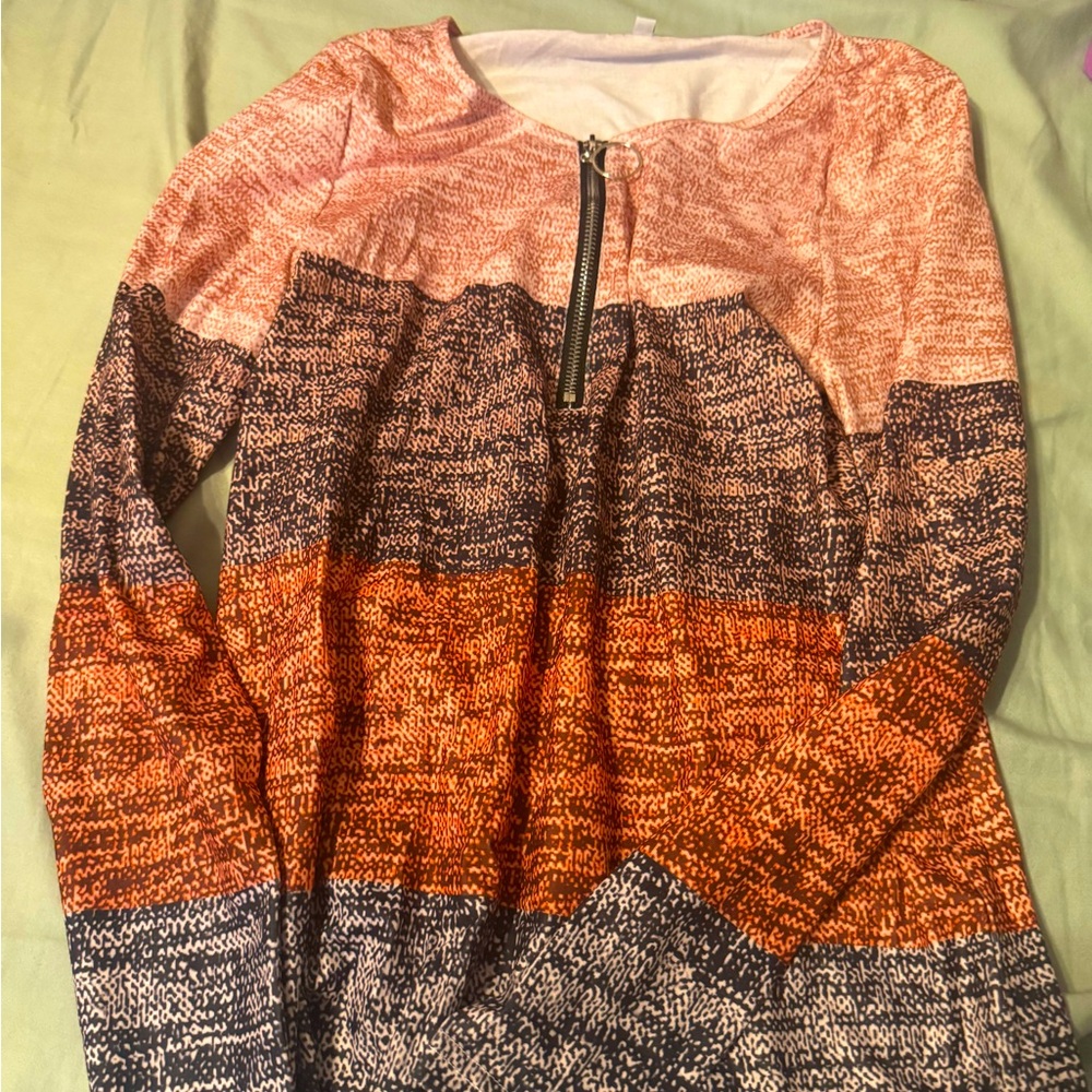 Colorblock Long Sleeve Sweater with Zipper